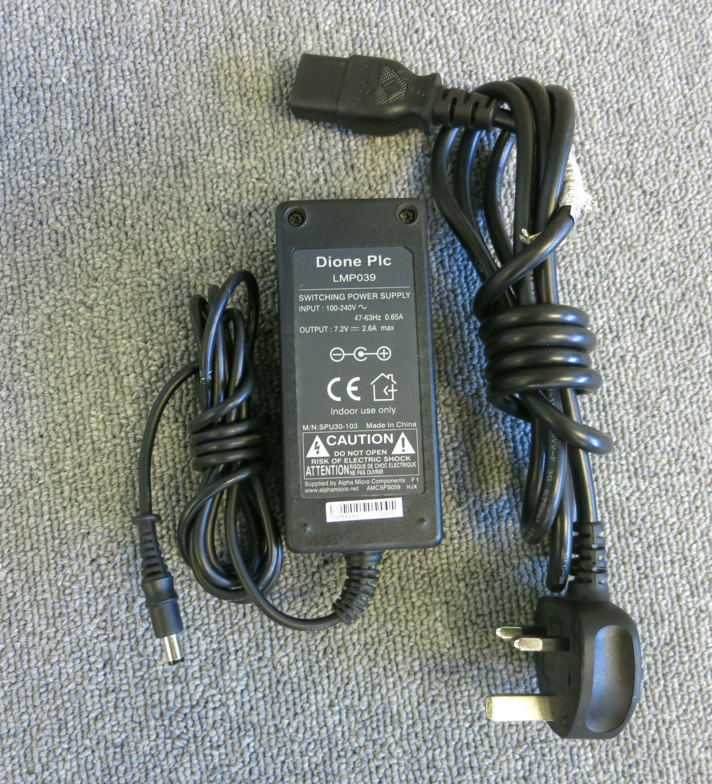 NEW Dione PLC LPM039 Switching AC Power Adapter 7.2V 2.6A - Click Image to Close